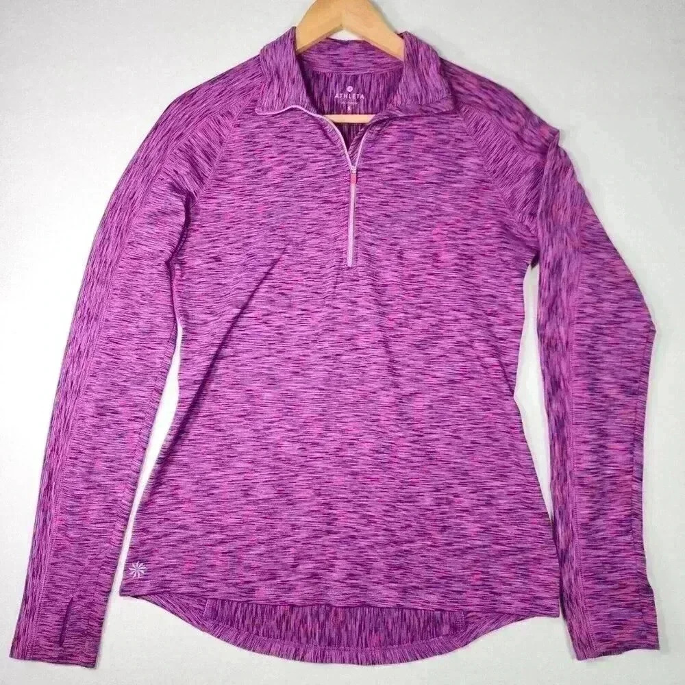 Athleta Women's Pullover Half-zip Small Pink Purple Poly Spandex LS Run Crossfit - Picture 1 of 16